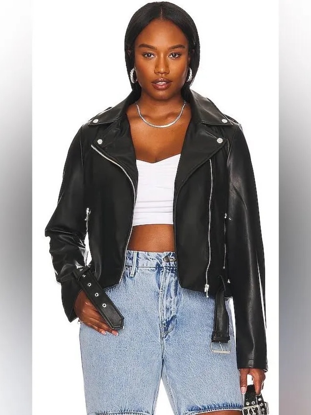 Revolve x Remi Black Faux Leather Moto Jacket - missing belt
